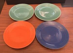 Meyer's Pottery California Rainbow 9½” Dinner Plates - Vintage 1930's Set of 4